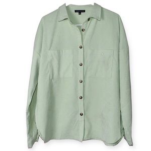 Kendall & Kylie Womens Green Corduroy Button Up Shirt Top Size Medium Oversized
